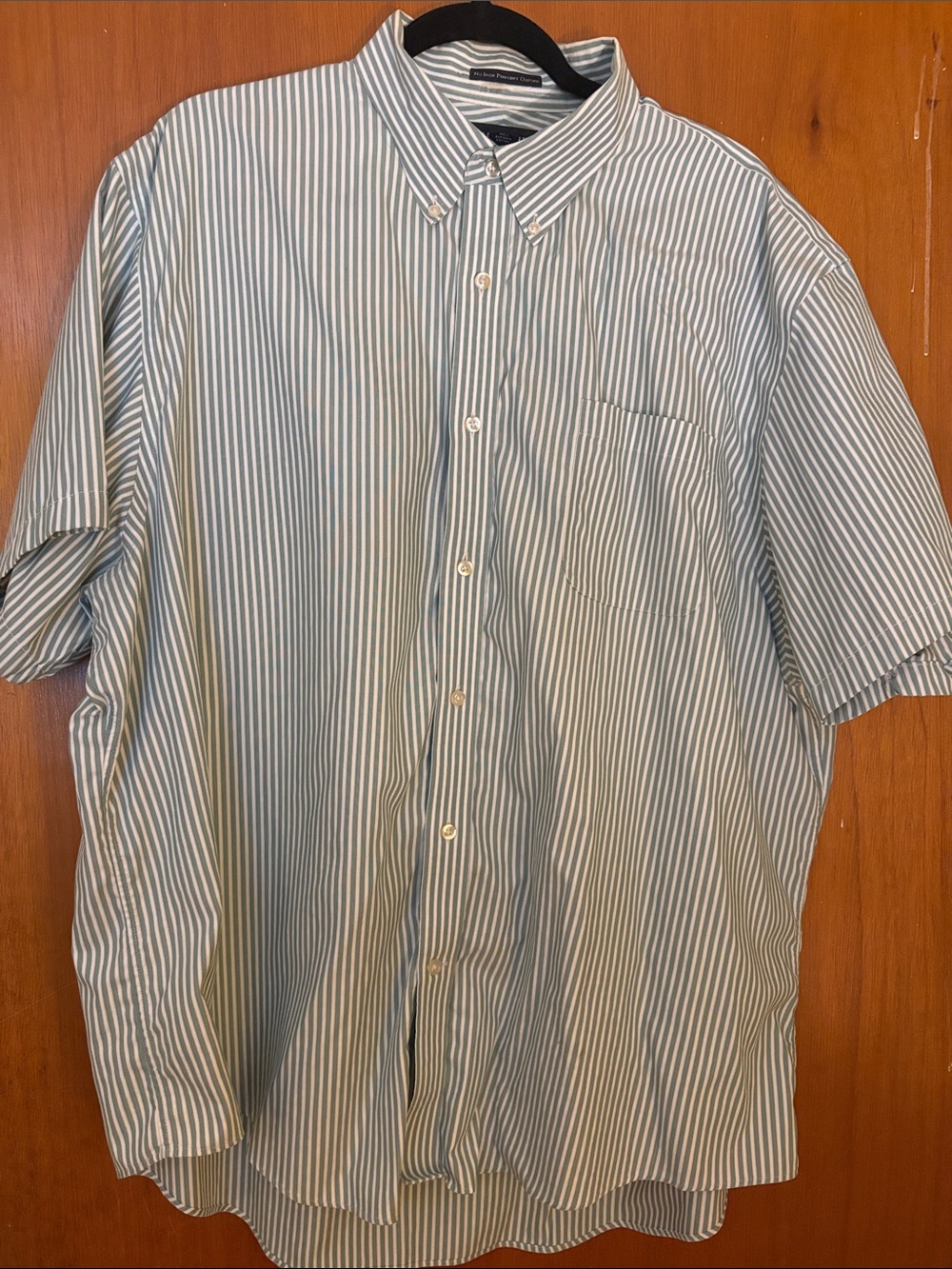 Lands' End Green and White Vertical Stripe Short-Sleeve Button-Down XXL 2XL